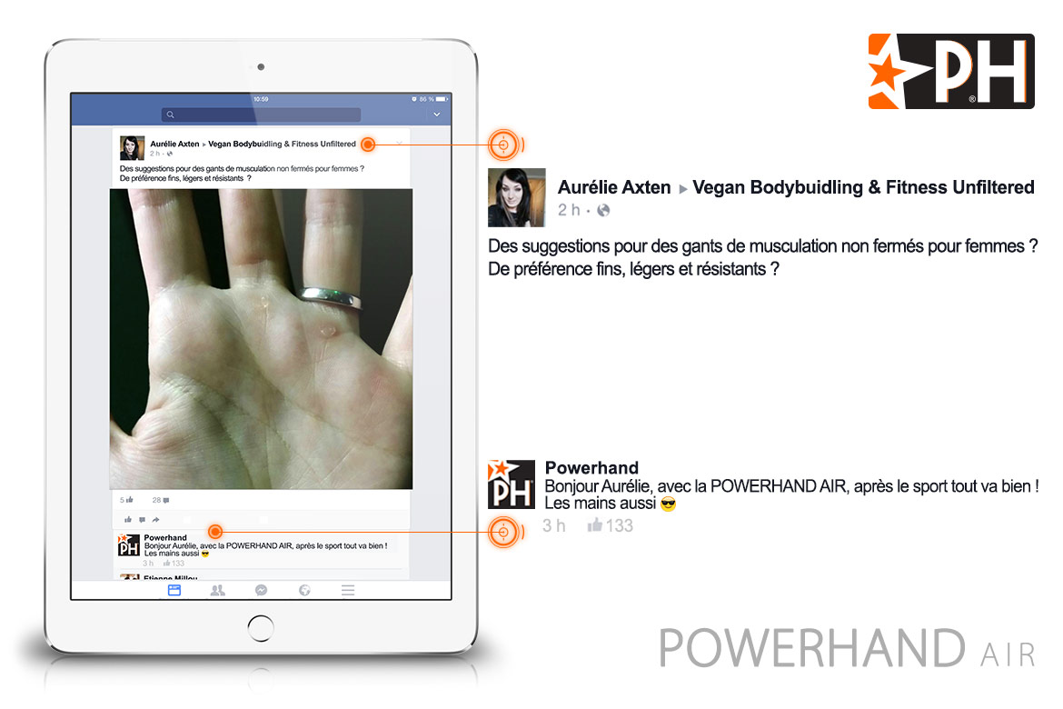 photo d'un ipad avec une main calleuse sur facebook